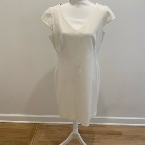 Tahari cream capped sleeved shift dress
